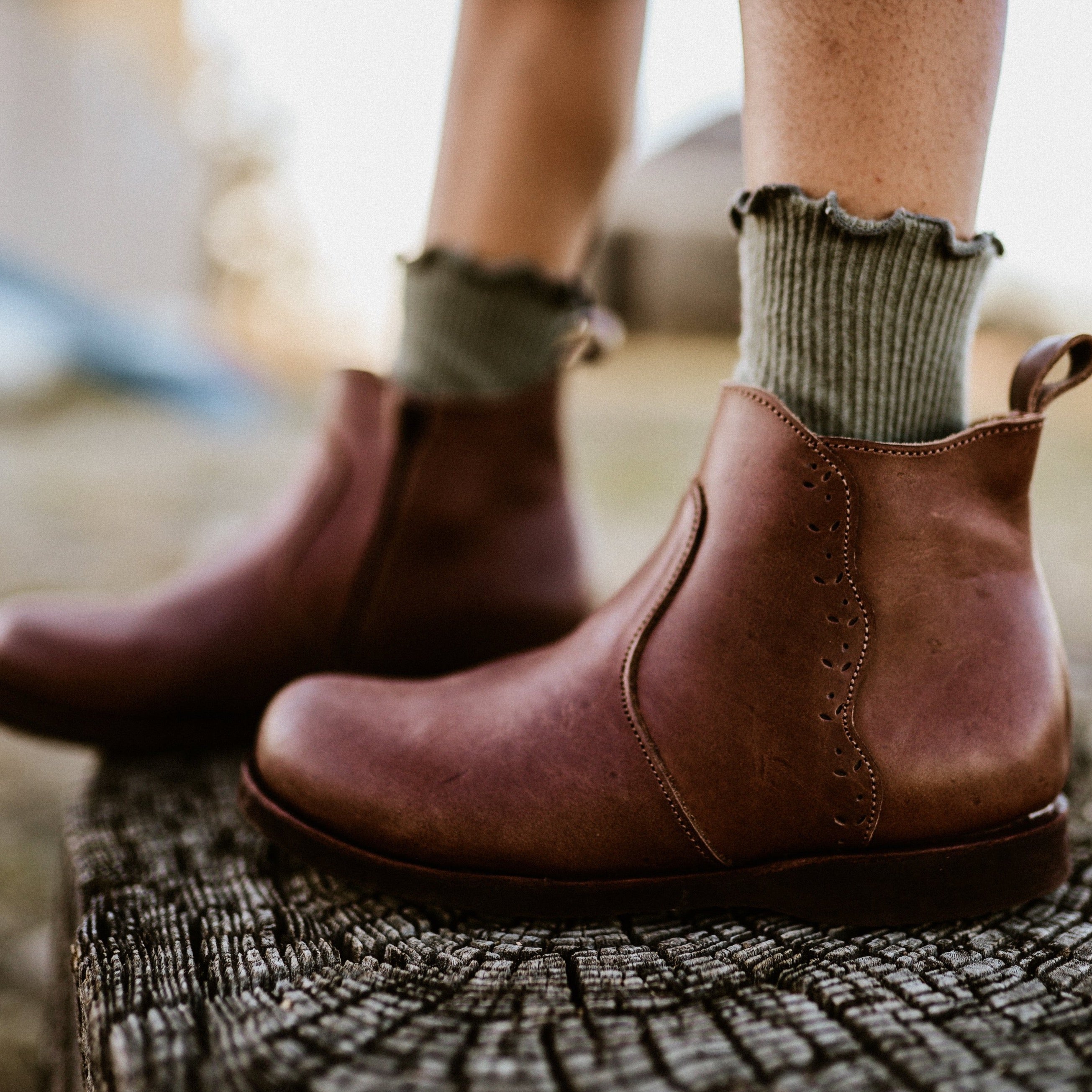 Adelisa & Co dark brown leather Ophelia boots for girls with beautiful floral detailing