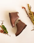 Adelisa & Co dark brown leather Ophelia boots for girls with beautiful floral detailing