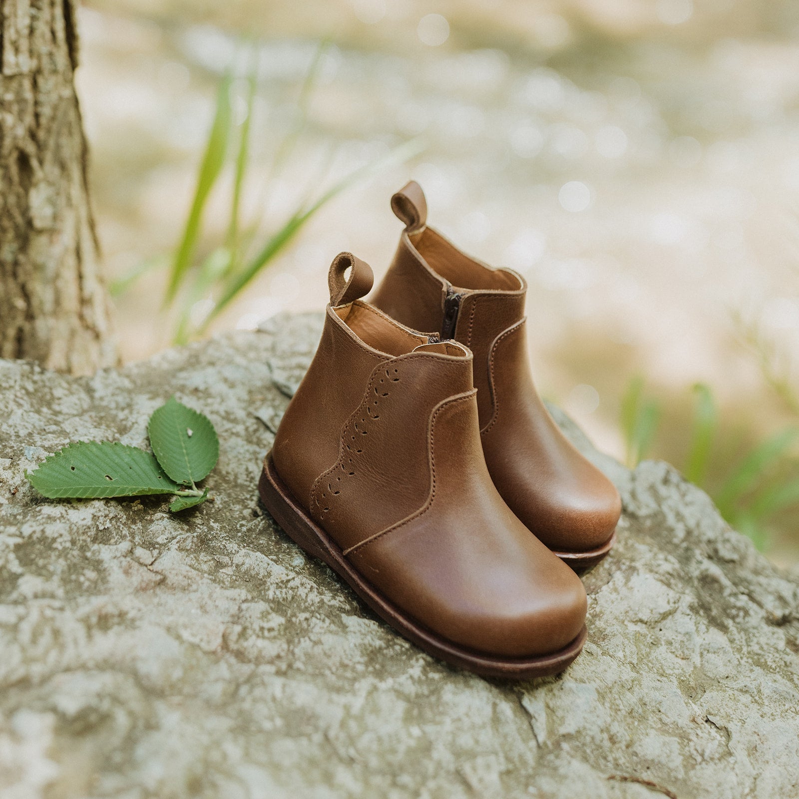 Adelisa & Co dark brown leather Ophelia boots for girls with beautiful floral detailing