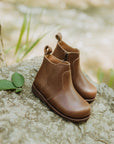 Adelisa & Co dark brown leather Ophelia boots for girls with beautiful floral detailing