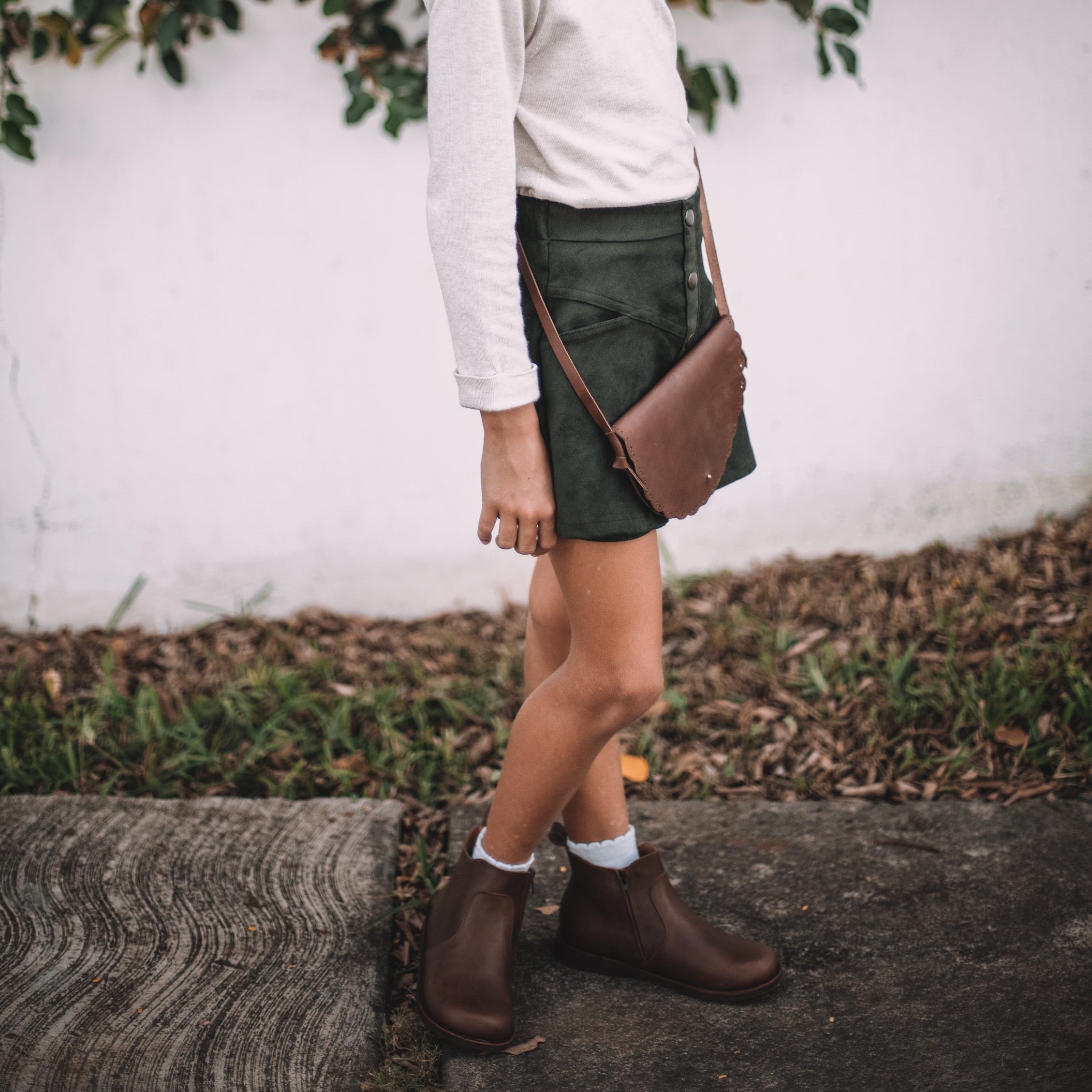 Adelisa &amp; Co dark brown leather Ophelia boots for girls with beautiful floral detailing