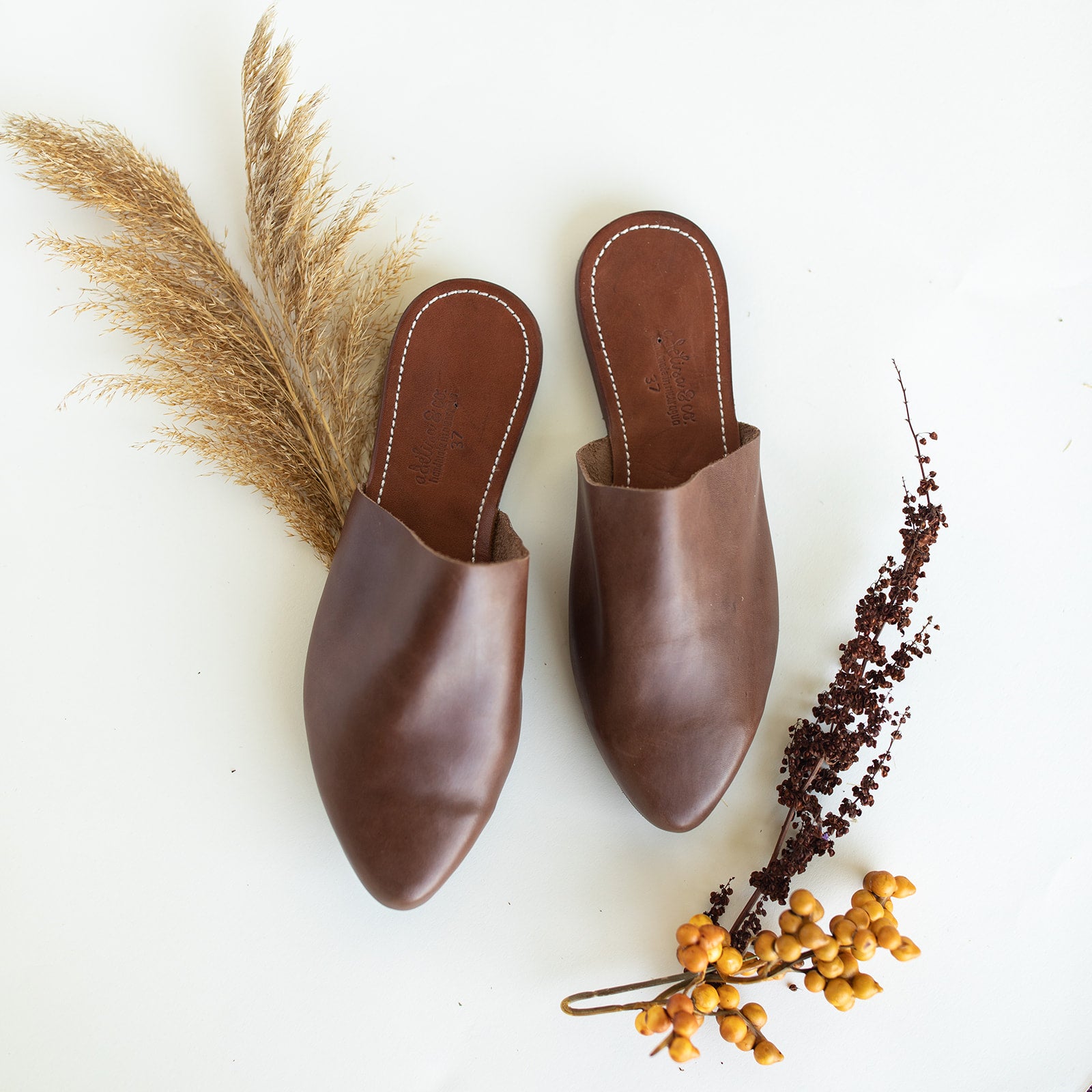 Dark brown leather mules on sale